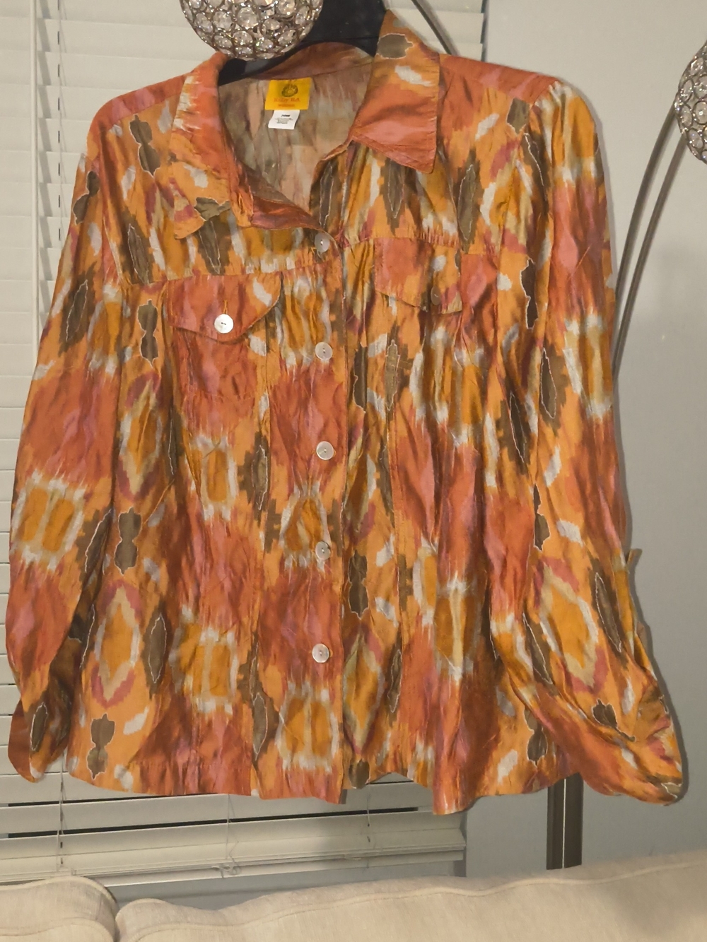Ruby Rd. Orange Pink and Brown Abstract Button-Front Top